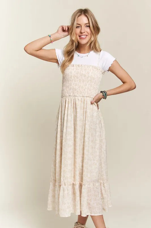 New Summer Smocked Floral Ruffled Hem Cami Dress – Feminine, Charming, Playful, Perfect for Warm Weather and Casual Outings Stevvex