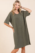 Urban Rib Knit Short Sleeve Tee Dress For Women – Comfortable, Trendy, Chic & Versatile Dress for Casual Occasions Stevvex