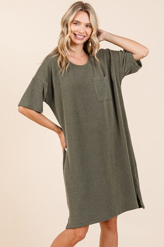 Urban Rib Knit Short Sleeve Tee Dress For Women – Comfortable, Trendy, Chic & Versatile Dress for Casual Occasions Stevvex