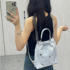 Denim blue chain backpack female, stylish and simple multi-functional portable shoulder bag, large capacity backpack with top handle - SJB-DIAMOND ELITES