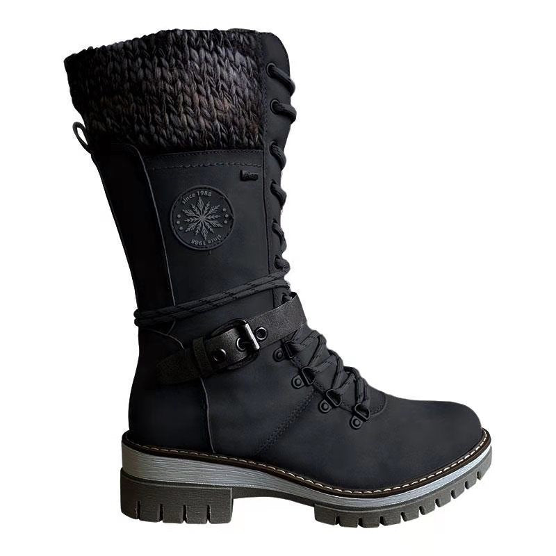 Winter High Square Heel Round Head Sewing Line Plus Size Martin Boots Pi-Mart