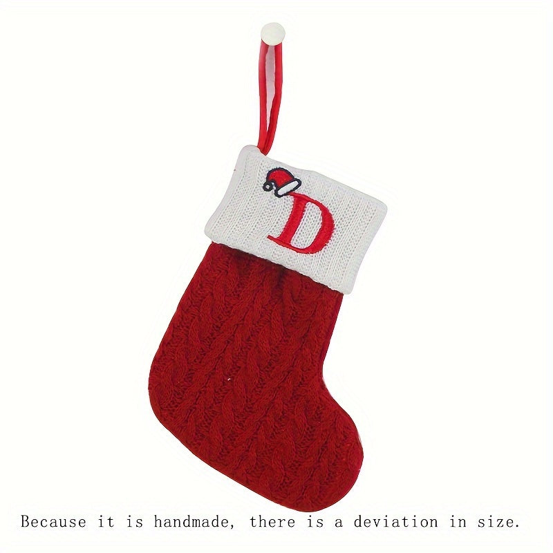 1pc Knitted Christmas Socks Stocking Gift Bag - Embroidered Alphabet, Candy Design, Scene Decor, Room Decor, Home Decor, Holiday Party Decor, Festive Gift Idea for Family and Friends Lootquake LLC