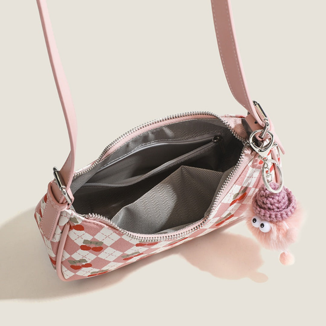 Small versatile underarm bag, cute cherry pattern shoulder bag, top handle bag, crescent bag  hobo - SJB-DIAMOND ELITES
