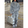 Fitness Women 2 Piece Set Fake Denim Printed Baggy Hoodies Jogging Pants Matching Set 2023 Fall Winter Outfits Sporty Tracksuits Purplish Diva