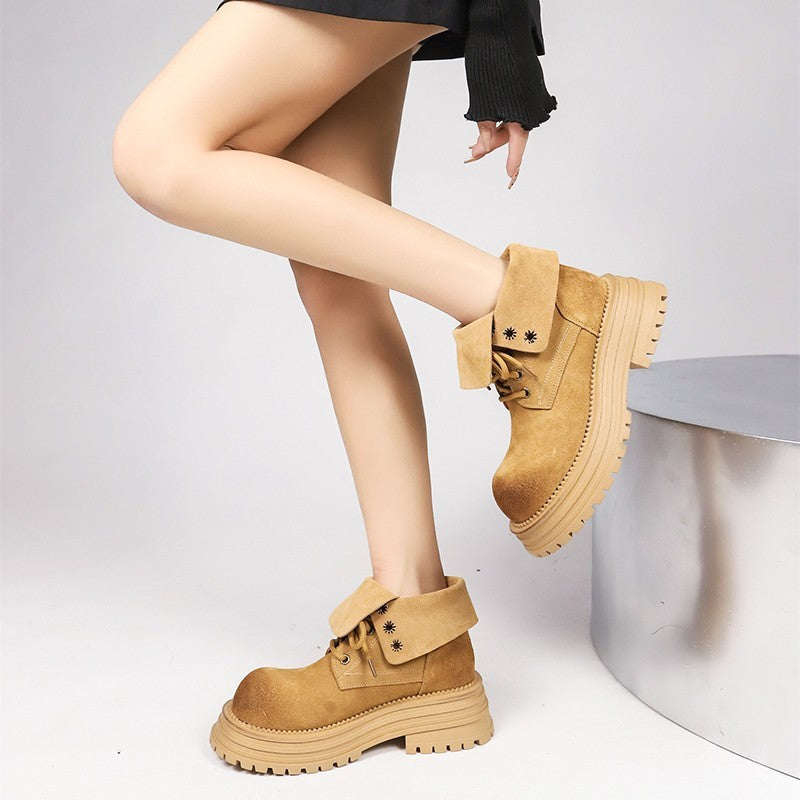Distressed Thick Bottom Mid-calf Vintage Martin Boots Pi-Mart