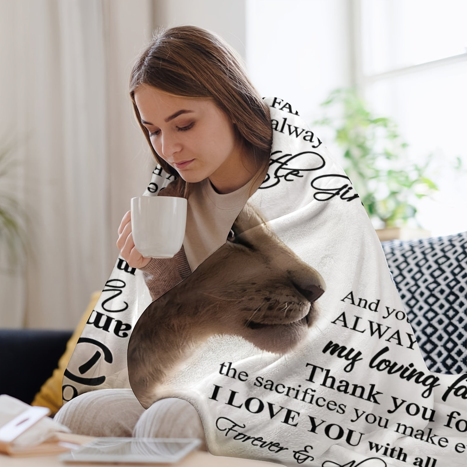 1pc Cozy Flannel Blanket, Car Interior Blanket- To My Dad, Love, Your Daughter, Lion Theme, All-Season Softness For Sofa, Couch, Office, Camping, Bed, Travel, And Living Room, Gifts For Friends, Besties, Sisters, Family, Birt