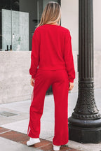 Varsity Stripe Crewneck Pullover and Sweatpants Set THRIXINE