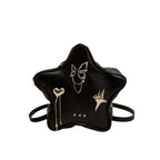 Mini black pentagram shaped shoulder purse, pendant shoulder backpack, fashionable versatile chain backpack for women