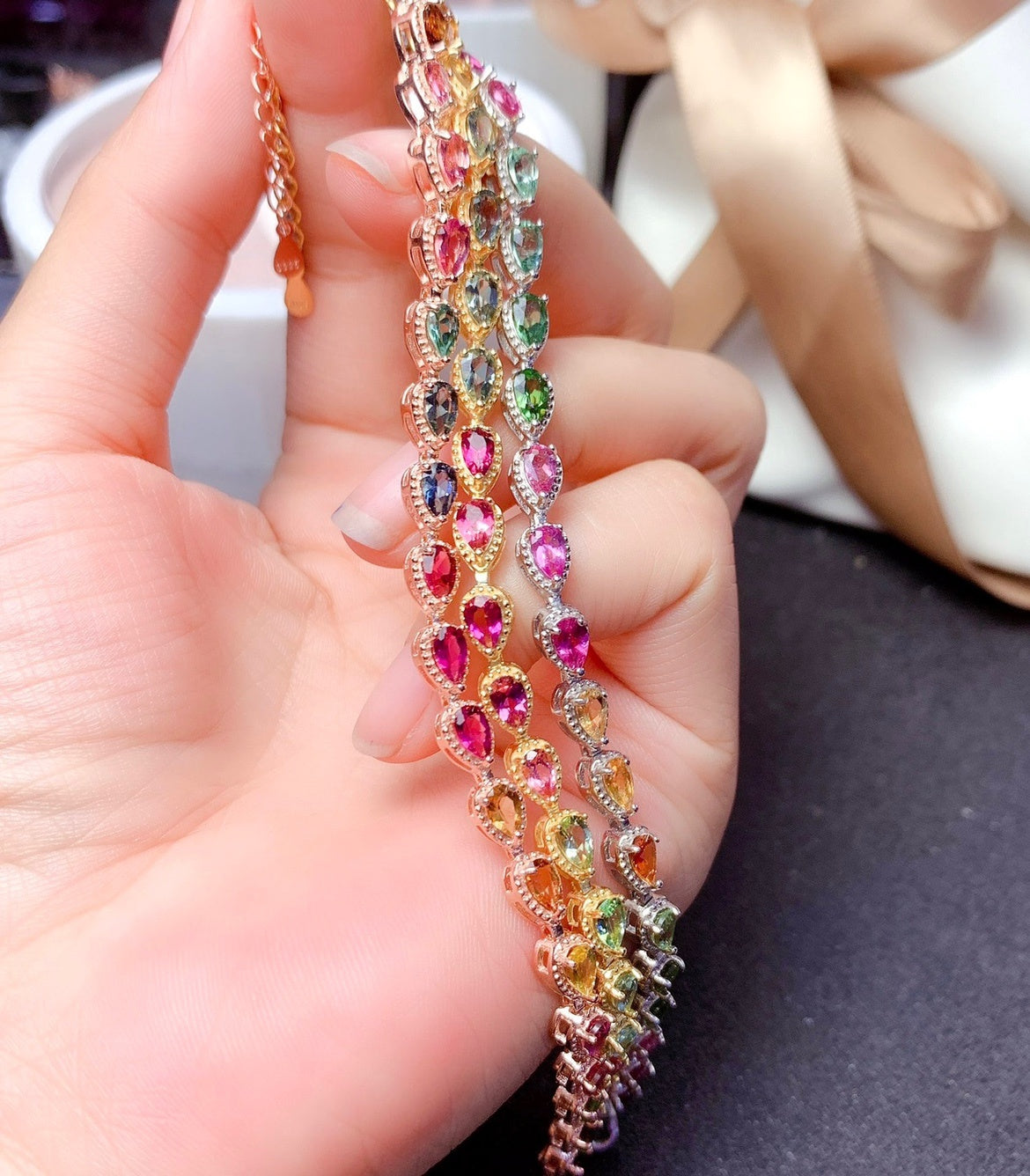 Women's Natural Candy Color Tourmaline Bracelet Pi-Mart