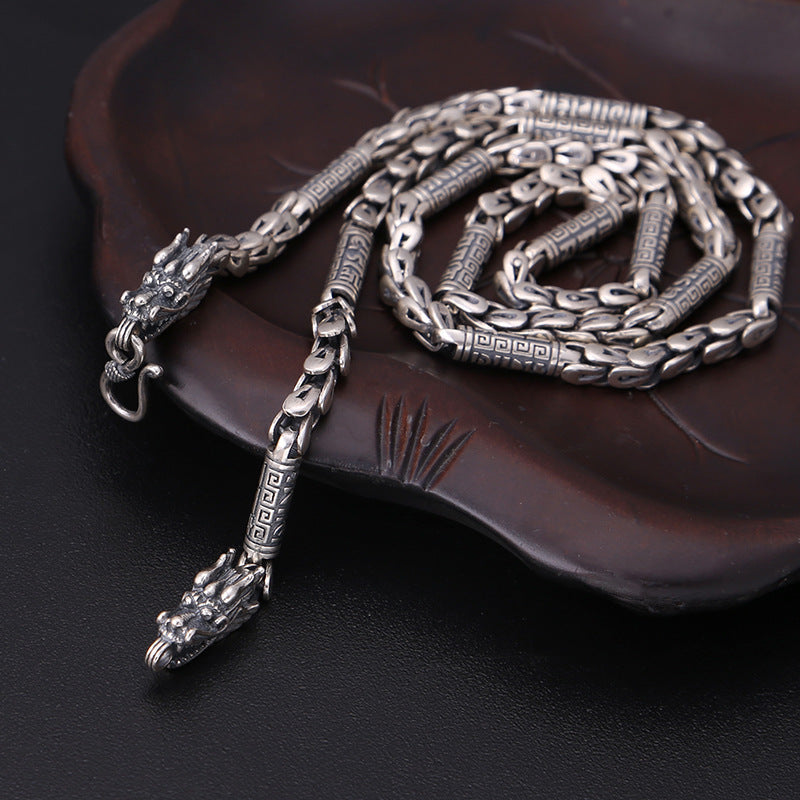S925 Sterling Silver Men's Classic Vintage Thai Silver Necklace Pi-Mart