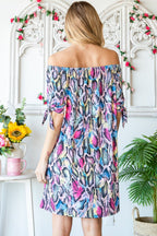Full Size Off Shoulder Snake Mini Summer Dress – Bold Snake Print Dress, Fluttering Trendy Off Shoulder Dress, Edgy Snake Mini Dress, Statement Mini Dress, Chic Off Shoulder Dress, Sexy Snake Print Dress, Fashion Forward Mini Dress
