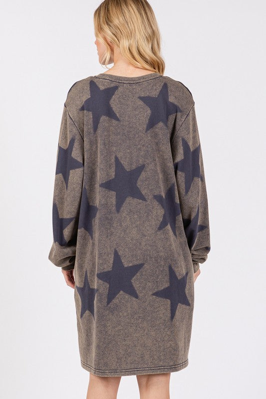 Modern Star Print Round Neck Dress Casual And Trendy Women’s Comfortable Soft Dress Stevvex