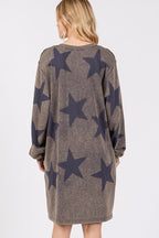 Modern Star Print Round Neck Dress Casual And Trendy Women’s Comfortable Soft Dress Stevvex