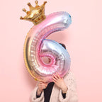 Luxury Gradient Modern 32inch Rainbow number Foil Balloons For Birthday party Decorations Kids Rose Ballons With Crown From 0-9 Numbers - SJB-DIAMOND ELITES