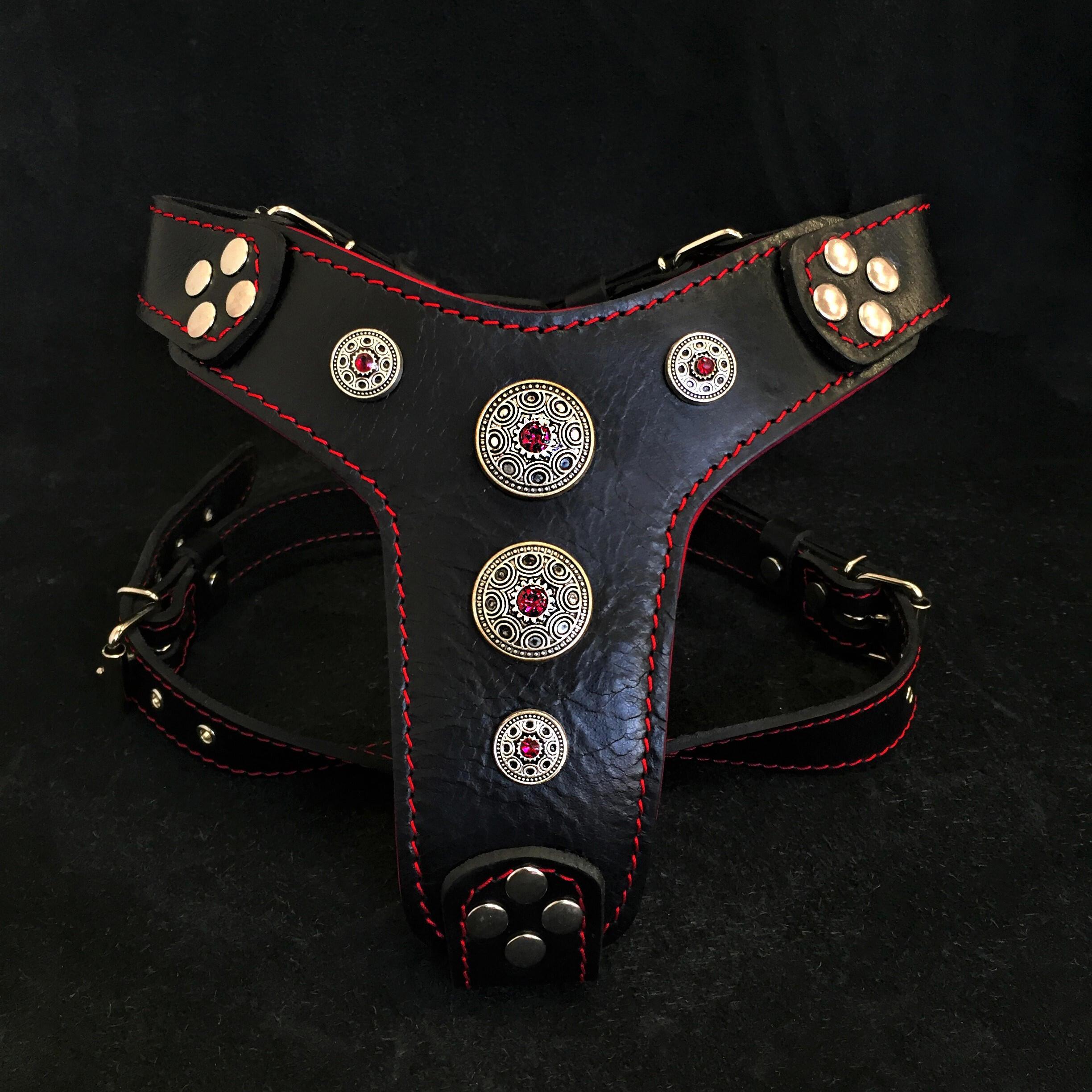 The ''Bijou'' harness Black & Red Small to Medium Size - SJB-DIAMOND ELITES