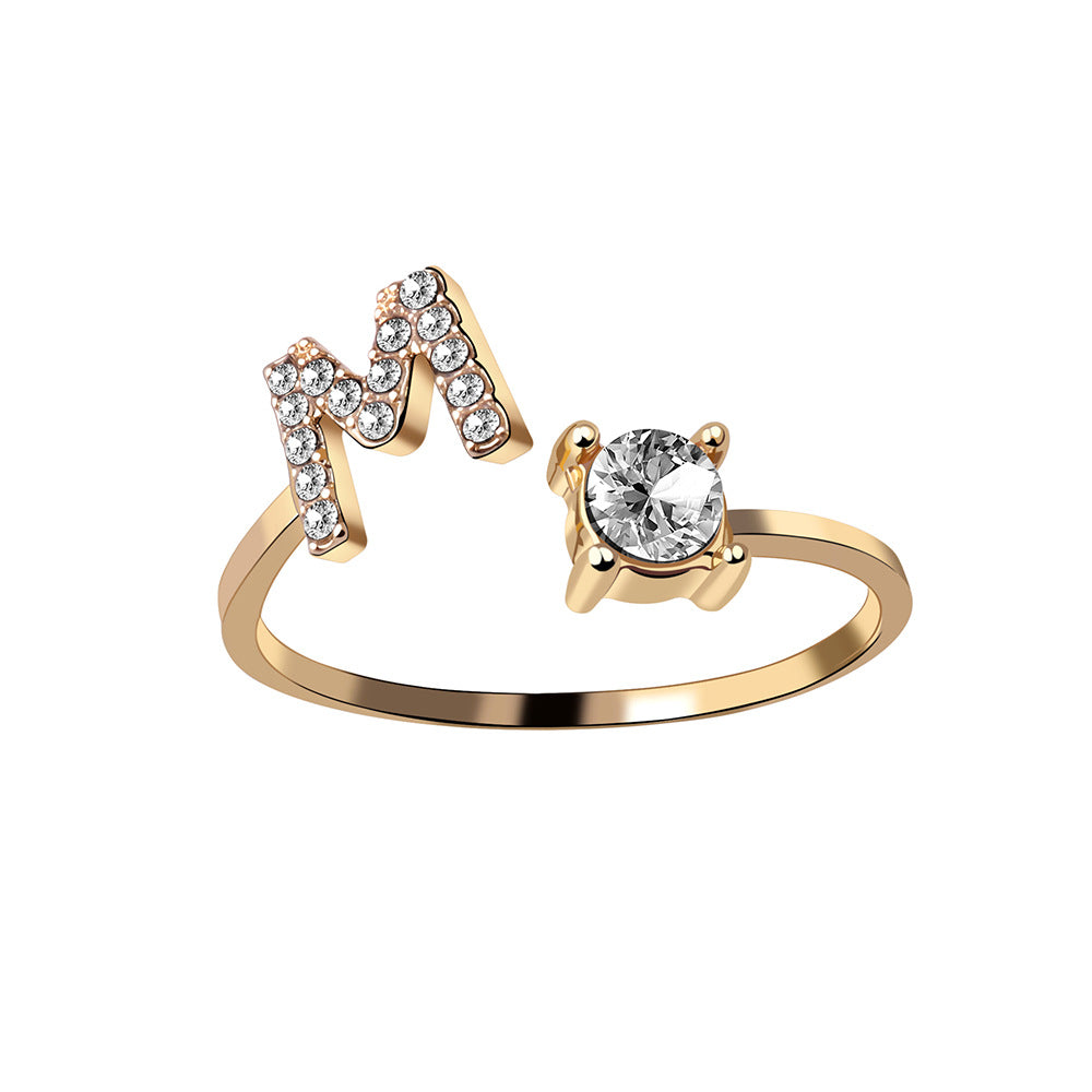 Adjustable 26 Initial Letter Ring Fashion Jewelry For Women Simple Elegant Jewelry Pi-Mart