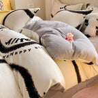 Winter Thickening Milk Fiber Bed Four-piece Coral Velvet Quilt Cover Flange Double-sided Bed Sheet Three-piece Bedding Pi-Mart