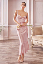 Slim Fit Satin Midi Dress Purplish Diva