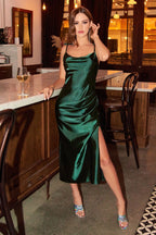 Slim Fit Satin Midi Dress Purplish Diva