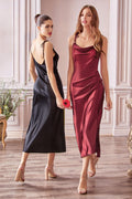 Slim Fit Satin Midi Dress Purplish Diva