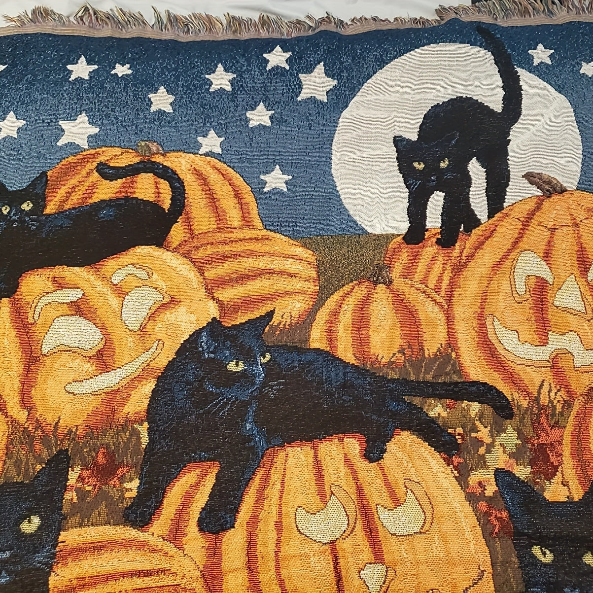 1pc Halloween Blanket Sofa Blanket Fringe Throw Blanket 100% Cotton Lightweight For Chair Sofa Couch Bed Cover Fit Home Cozy Knit Blankets Lootquake LLC