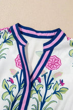 Blue Floral Ruffle Hem Pop of Color Neckline Dress