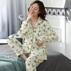 Elegant Women's Autumn And Winter Cotton-like Long Pajamas Two-piece Set Pi-Mart