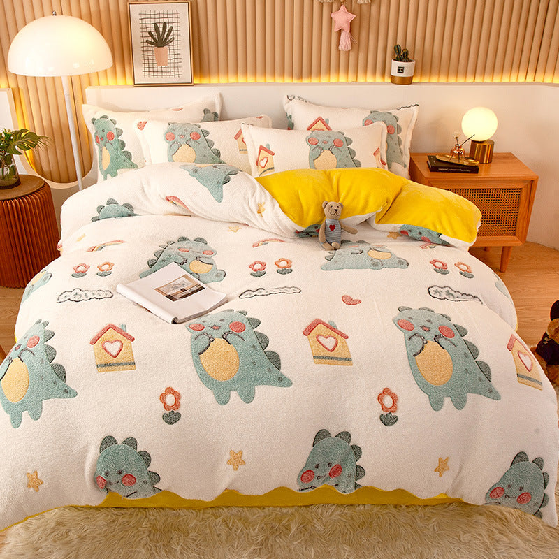 Coral Fleece Duvet Cover Sheet Flannel Pillowcase Pi-Mart