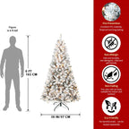 Pre-Lit Flocked Christmas Tree - PVC Artificial Xmas Tree with Lights (4ft to 7ft, FedEx Shipping from USA)