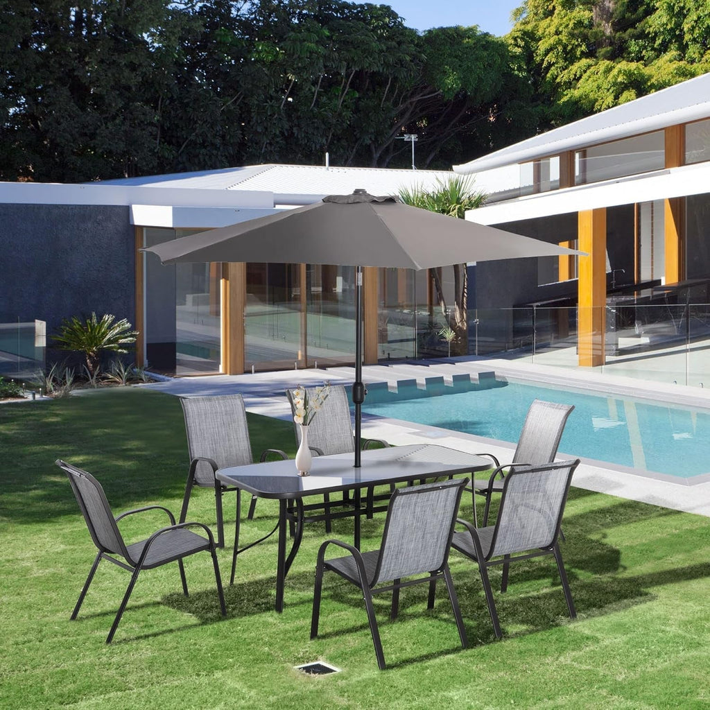 Eight Piece Patio Furniture Set with Umbrella and Chairs Lootquake LLC