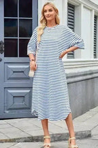 Lovelet Contrast Striped Half Sleeve Midi Tee Dress