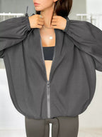 Drawstring Zip Up Hooded Jacket THRIXINE