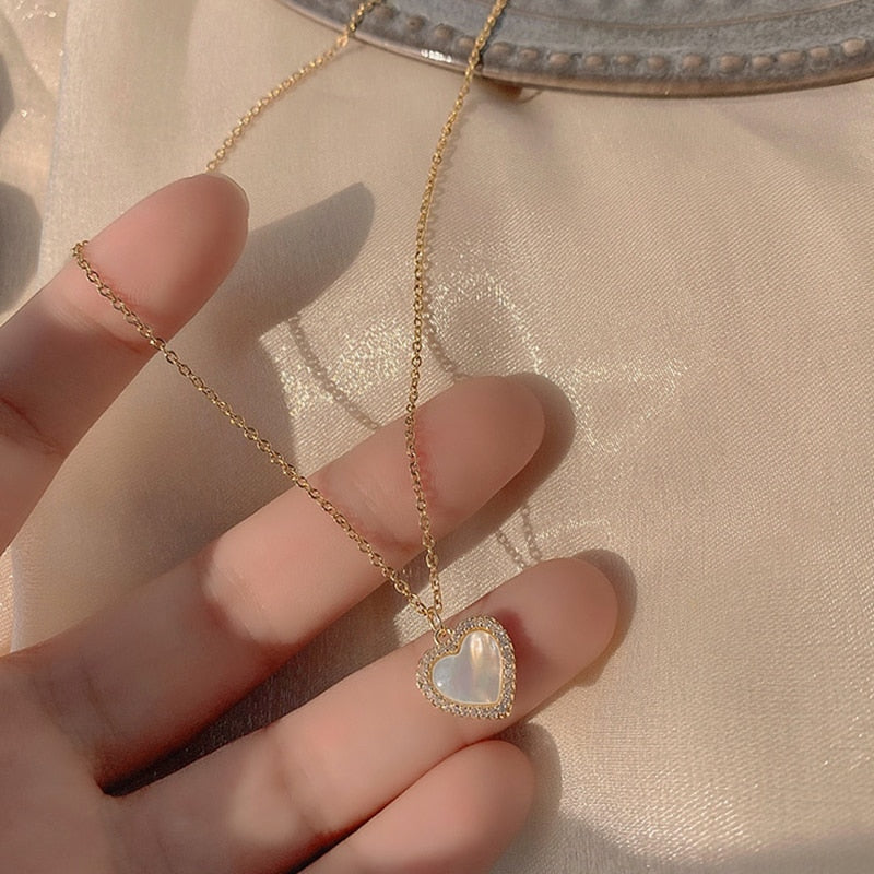 Gold Heart Shaped Opal Necklace Pi-Mart