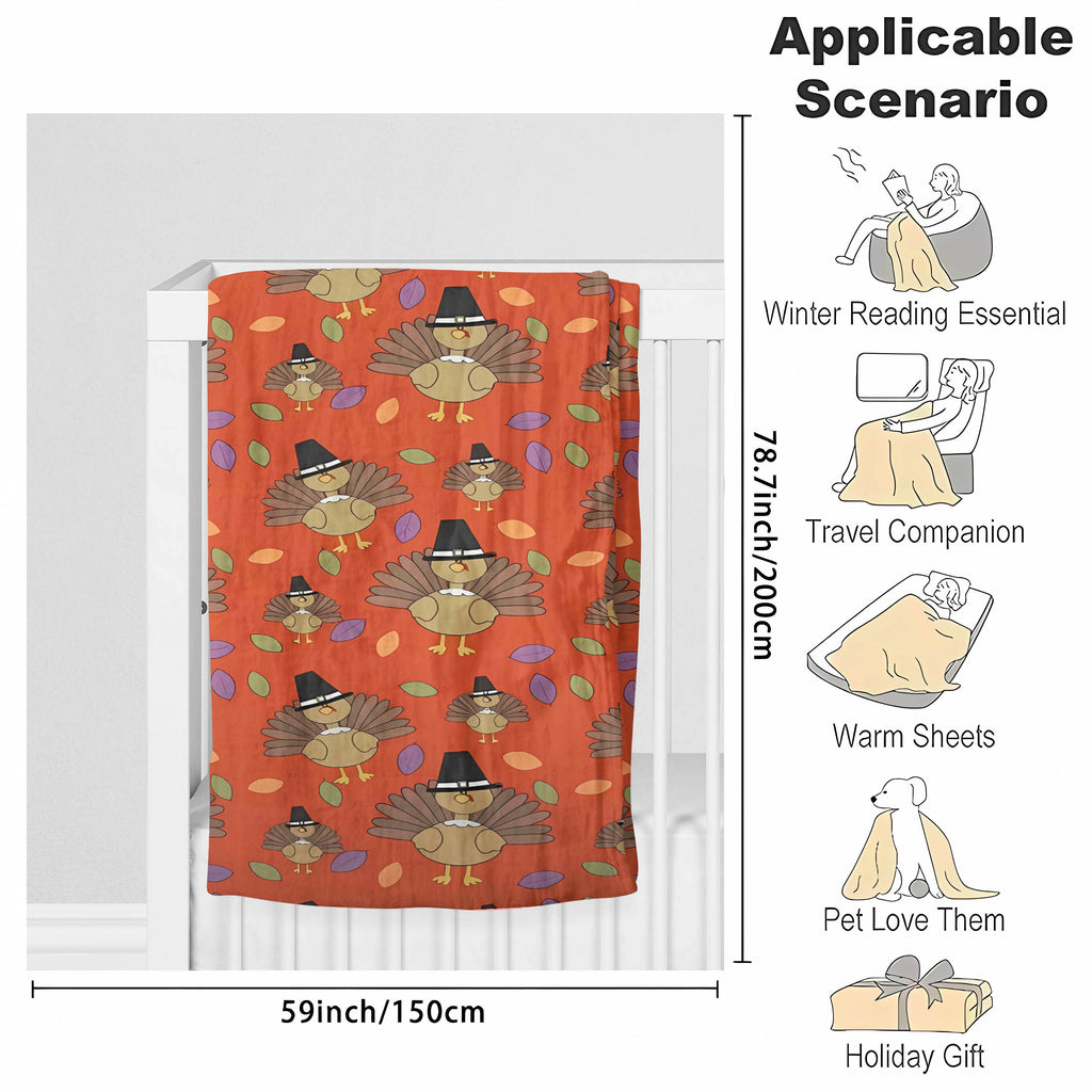 1pc Thanksgiving Turkey Print Flannel Blanket, Soft Warm Throw Blanket Nap Blanket For Couch Sofa Office Bed Camping Travel, Multi-purpose Gift Blanket For All Season Lootquake LLC