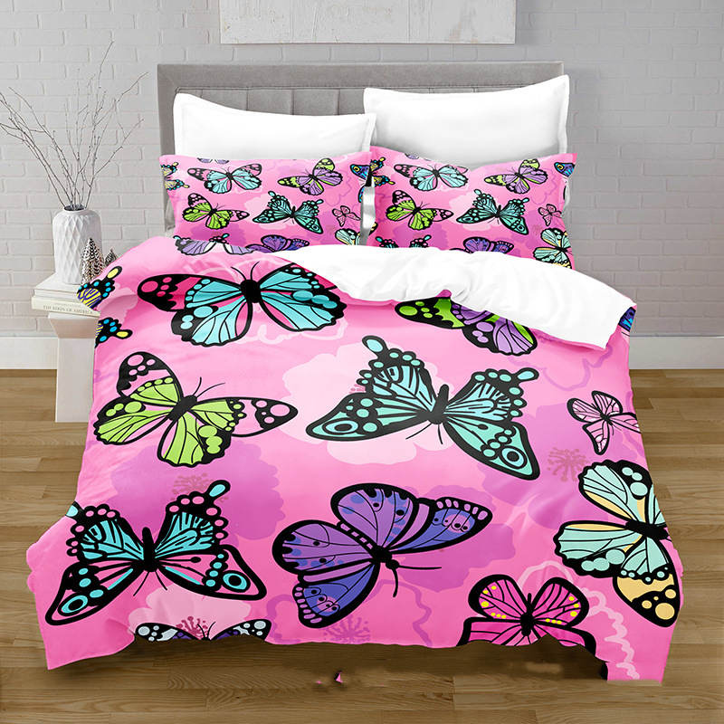 3D Digital Printing Butterfly Pattern Brushed Quilt Cover Pillowcase Bedding Set Pi-Mart