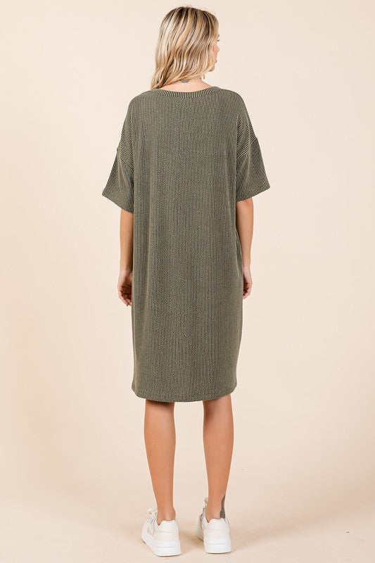 Urban Rib Knit Short Sleeve Tee Dress For Women – Comfortable, Trendy, Chic & Versatile Dress for Casual Occasions Stevvex