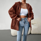 Casual Fashion Hooded Cardigan Jacket With Pockets Winter And Autumn Loose Sports Coat Women Solid Outwear Clothing Pi-Mart