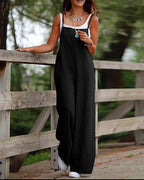 Women's Sleeveless Jumpsuit With Pockets And Adjustable Shoulder Strap Fashion Loose Wide Leg Straight Overalls Summer Beach Trousers - SJB-DIAMOND ELITES