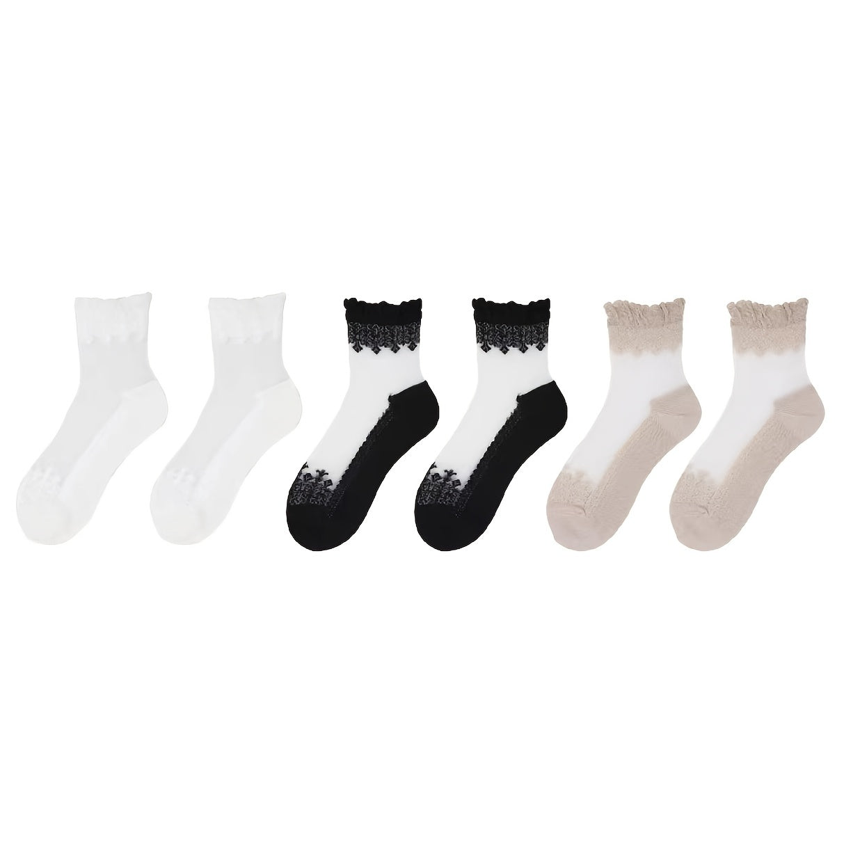 6 Pairs Soft & Breathable Lace Patchwork Crew Socks - Women's Calf Socks with Comfortable Stockings & Hosiery for Everyday Wear Lootquake LLC