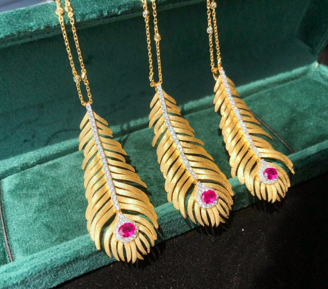 Light Luxury 925 Silver Brushed Feather Pendant Necklace Pi-Mart
