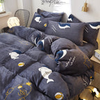 Flannel Bed Sheet Cover, Quilt Cover, Pillowcase And Bedding Set Of 4 Pi-Mart
