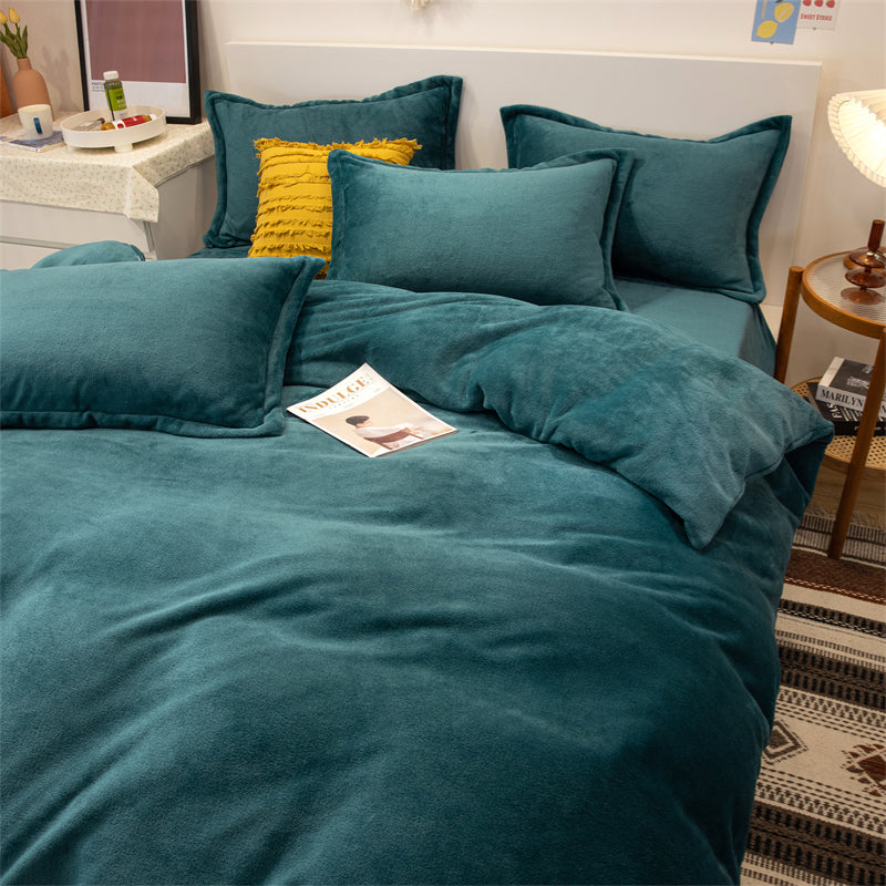 Four-piece Plush Double-sided Fleece Warm Yellow Duvet Cover Pi-Mart