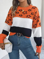 Star Contrast Round Neck Sweater - SJB-DIAMOND ELITES