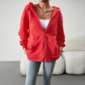 Casual Fashion Hooded Cardigan Jacket With Pockets Winter And Autumn Loose Sports Coat Women Solid Outwear Clothing Pi-Mart