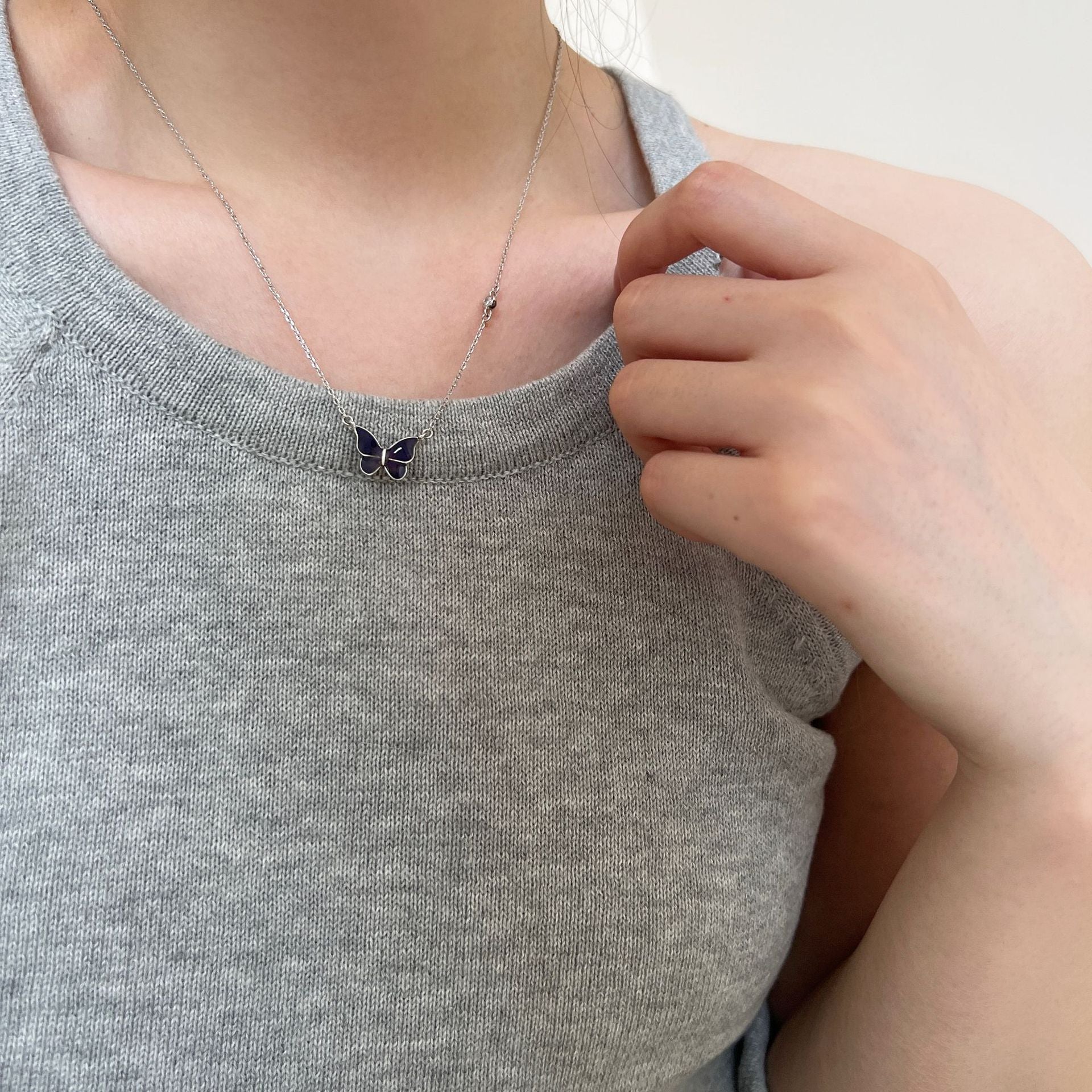 S925 Sliver Color-changed Butterfly Necklace Fashion Novelty Jewelry Pi-Mart