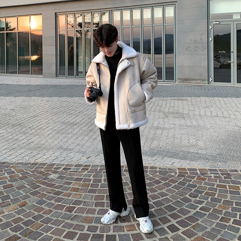 Lamb Cashmere Jacket Men's Winter Thickened Locomotive Suit Pi-Mart