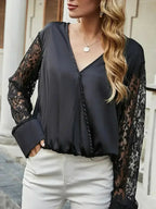 Black Surplice Lace Long Sleeve Blouse | Femstylo - SJB-DIAMOND ELITES