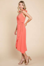 Ruffle Detail Surplice Wrap Slip Dress For Women – Elegant Ruffle Wrap Dress, Feminine Surplice Dress, Chic Wrap Dress, Romantic Ruffle Detail Dress, Effortless Evening Dress, Flattering Slip Dress