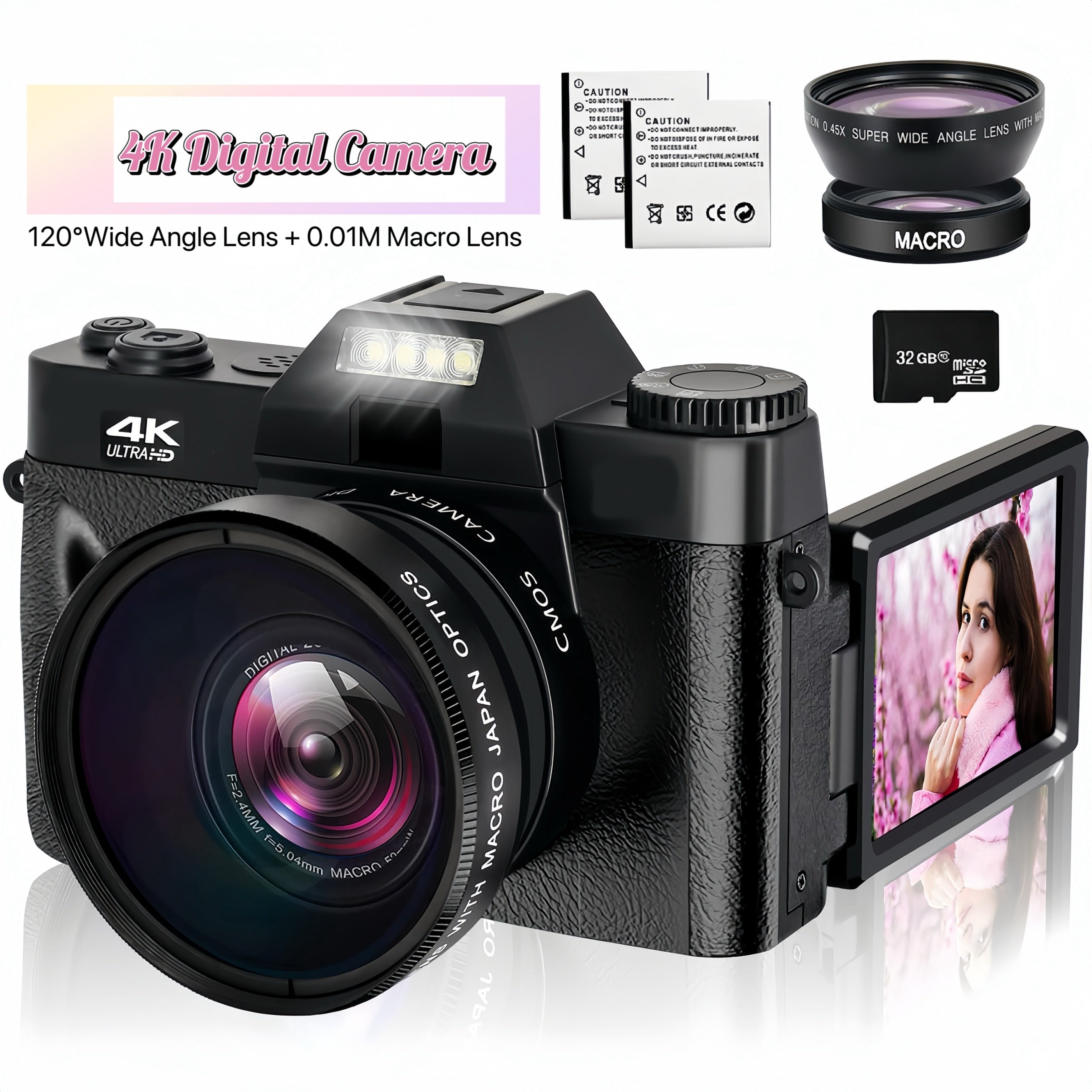 4K 48MP 16X Autofocus Digital Camera for Photography and Video, WiFi Enabled, 3" 180° IPS Flip Screen, Anti-Shake, Compact Vlogging Camera with 32GB Card and 2 Batteries Lootquake LLC