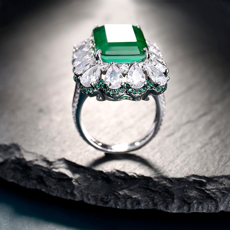 Frosty Sterling Silver Emerald Ring Pi-Mart